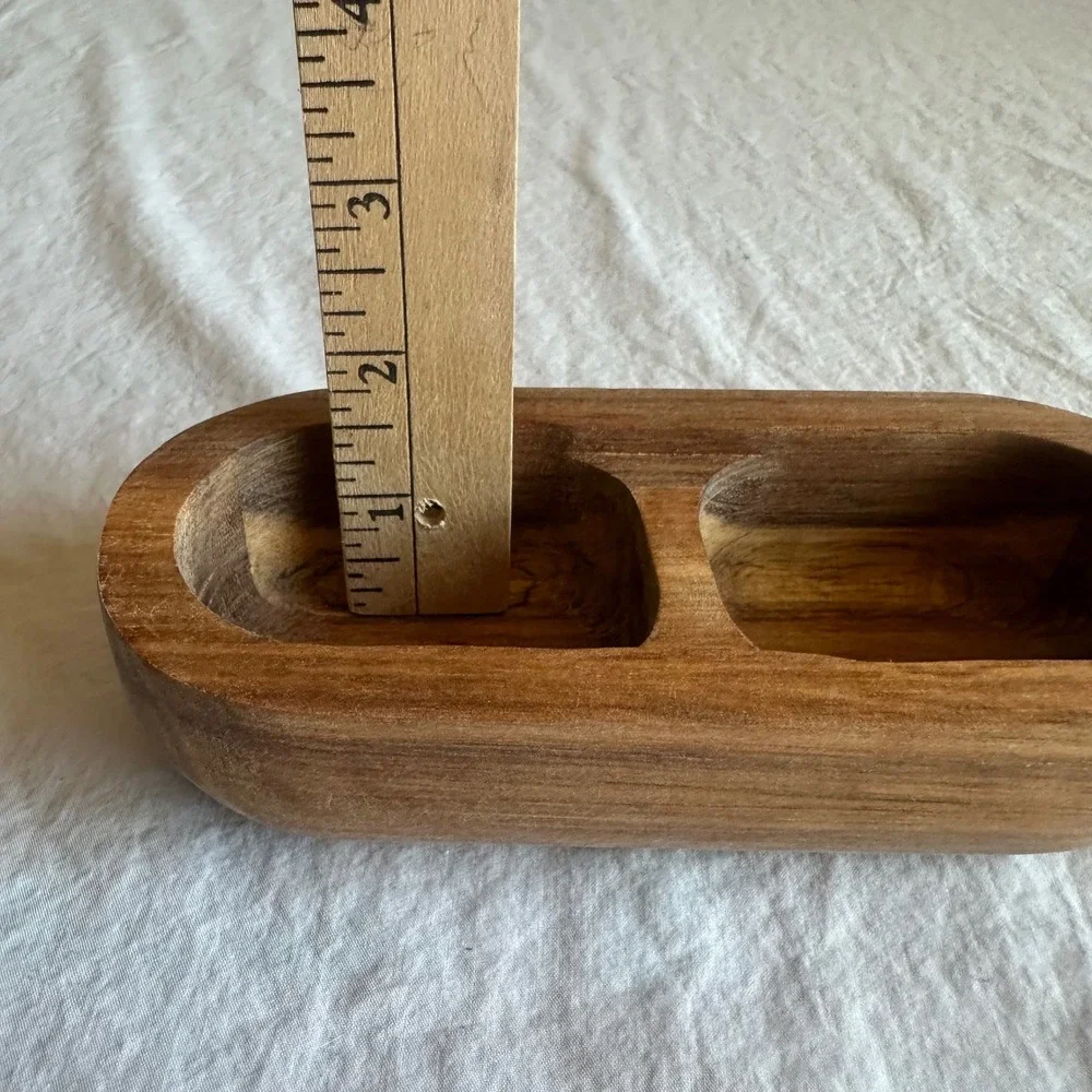 Bloomingville Acacia Wood Divided Container Dish Serving Storage Ring Handle Lid